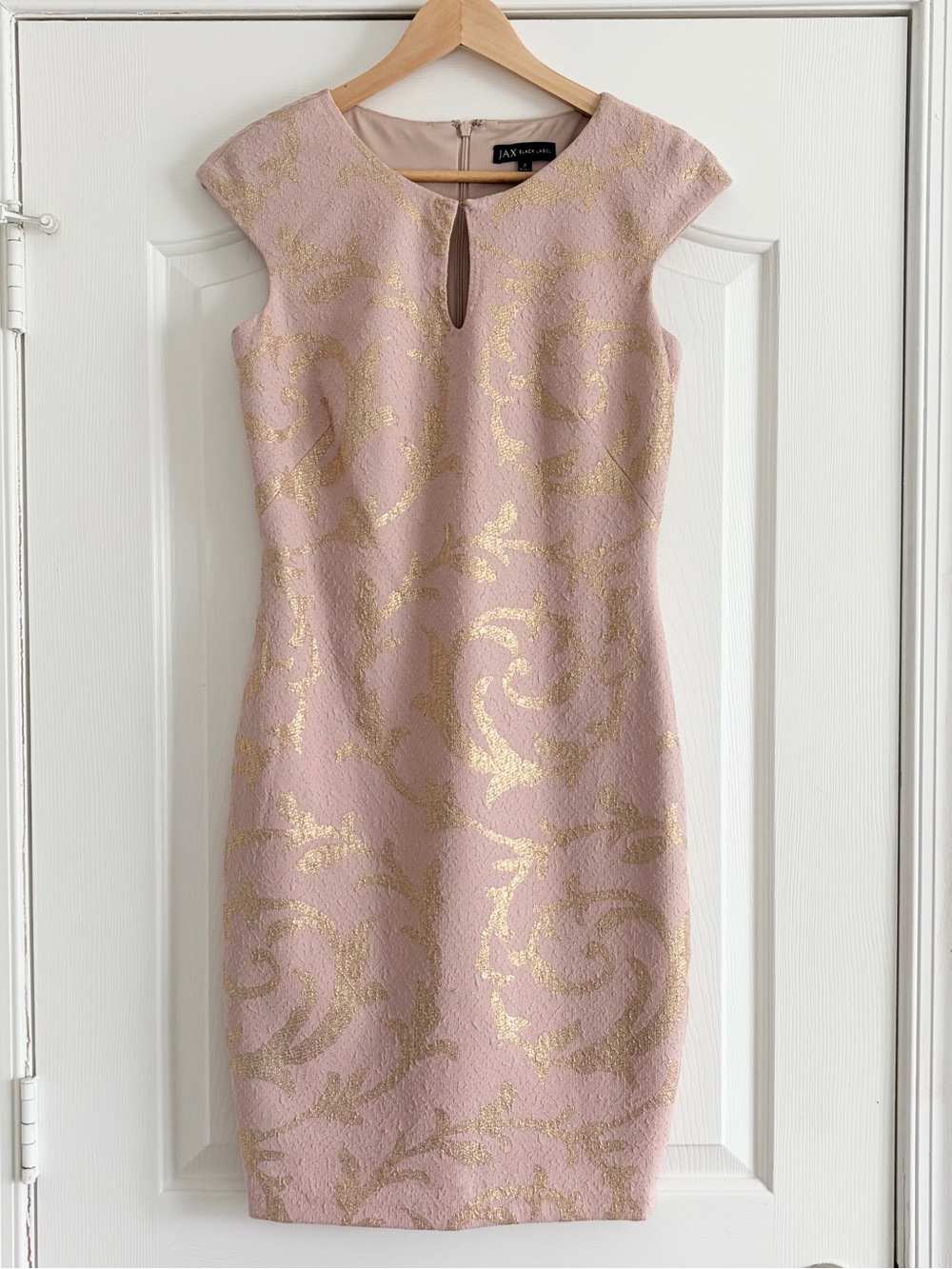 Jax Black Label Metallic Gold & Blush Pink Brocade Sheath Dress